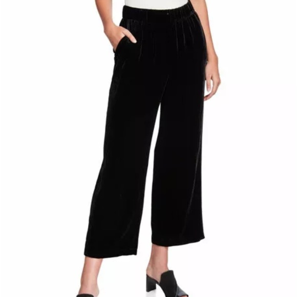 258.00 NWT EILEEN FISHER M BLACK VELVET WIDE LEG PANT BEAUTIFUL HOLIDAY WEAR - Picture 5 of 8